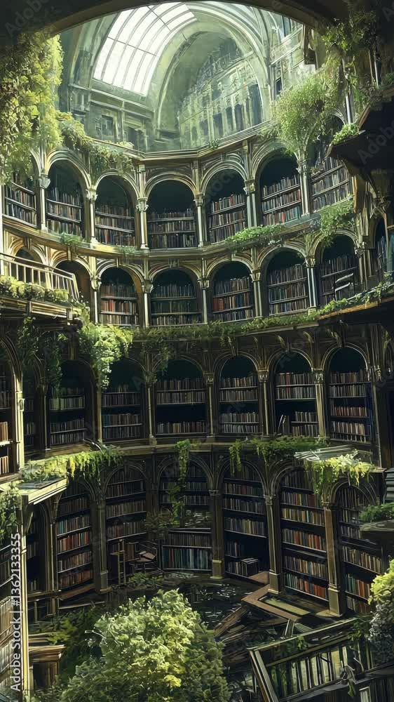 custom made wallpaper toronto digitalOld library filled with books and greenery in a grand, historic architecture during daytime