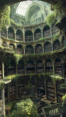 Wallpaper Mural Old library filled with books and greenery in a grand, historic architecture during daytime Torontodigital.ca