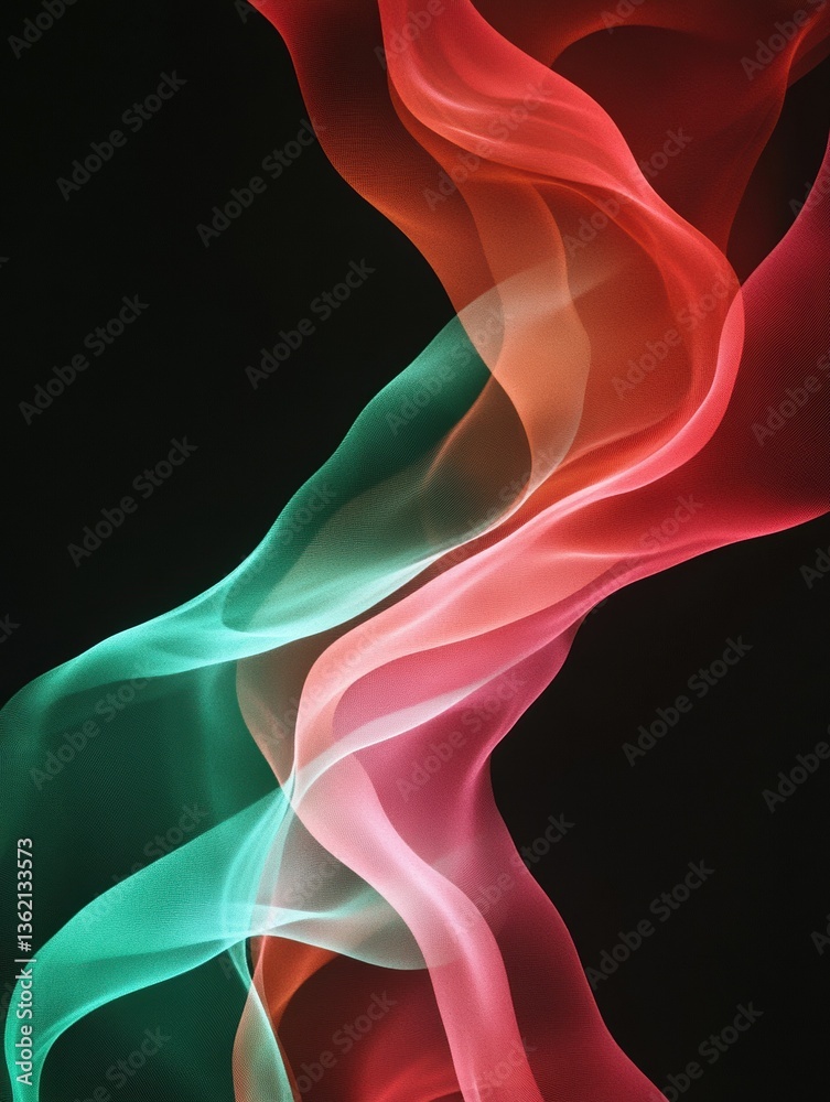 Grainy abstract background displaying a deep emerald, bright coral, and dusty rose glowing color wave on a black backdrop, enhanced by noise texture for an elegant poster design Grainy abstract background displaying a deep emerald, bright coral, and dusty rose glowing color wave on a black backdrop, enhanced by noise texture for an elegant poster design