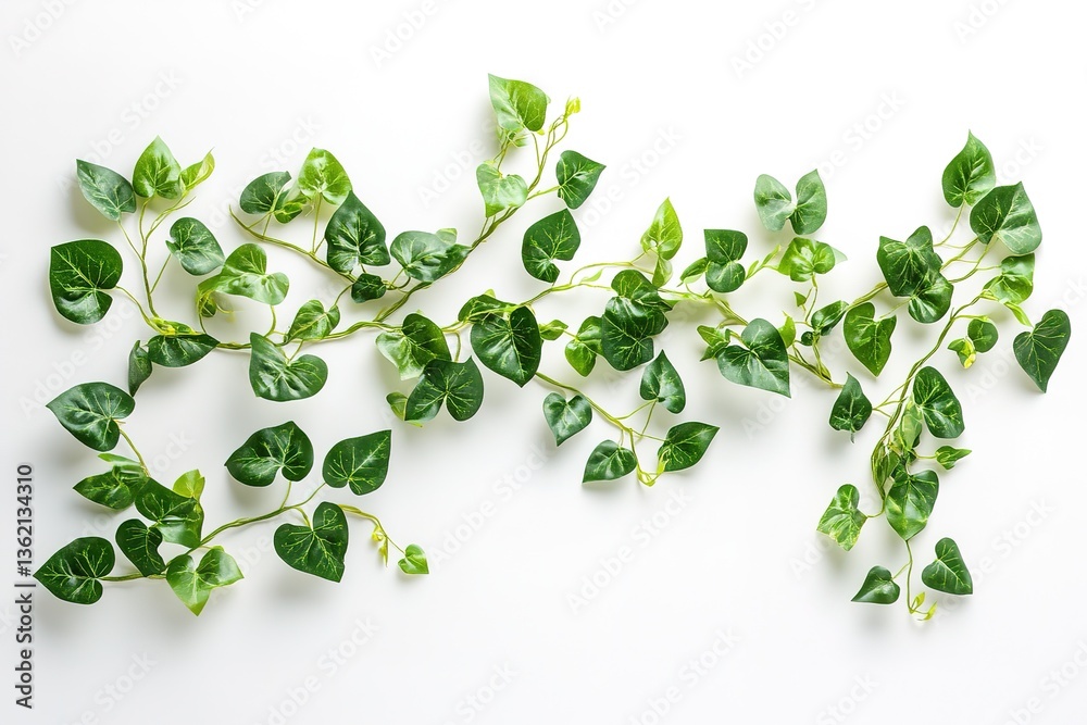 Green Ivy Vine on White Surface, Isolated, Minimalist Style, Botanical, Flat Lay, Bright Green Ivy Vine on White Surface, Isolated, Minimalist Style, Botanical, Flat Lay, Bright