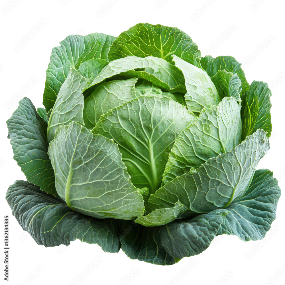 Isolated head of leafy green cabbage showcasing vibrant textures and intricate patterns Isolated head of leafy green cabbage showcasing vibrant textures and intricate patterns
