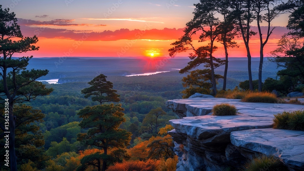 Fototapeta premium Breathtaking sunset over scenic landscape and trees