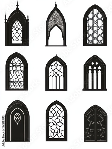Islamic door and mosque window shapes silhouettes. Arabic architecture  mosque building doorways arches silhouettes  arabian window or door isolated vector frames shapes set
