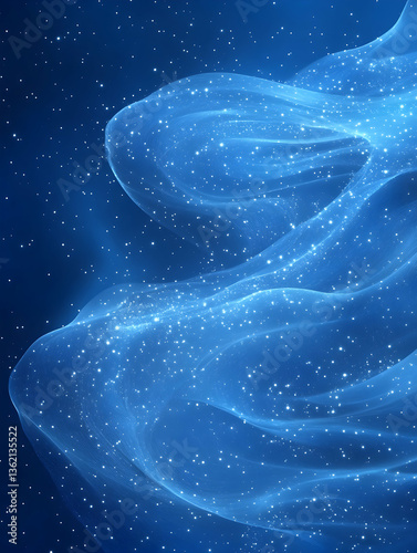 Blue swirls and scattered dots form a delicate, ethereal, abstract backdrop