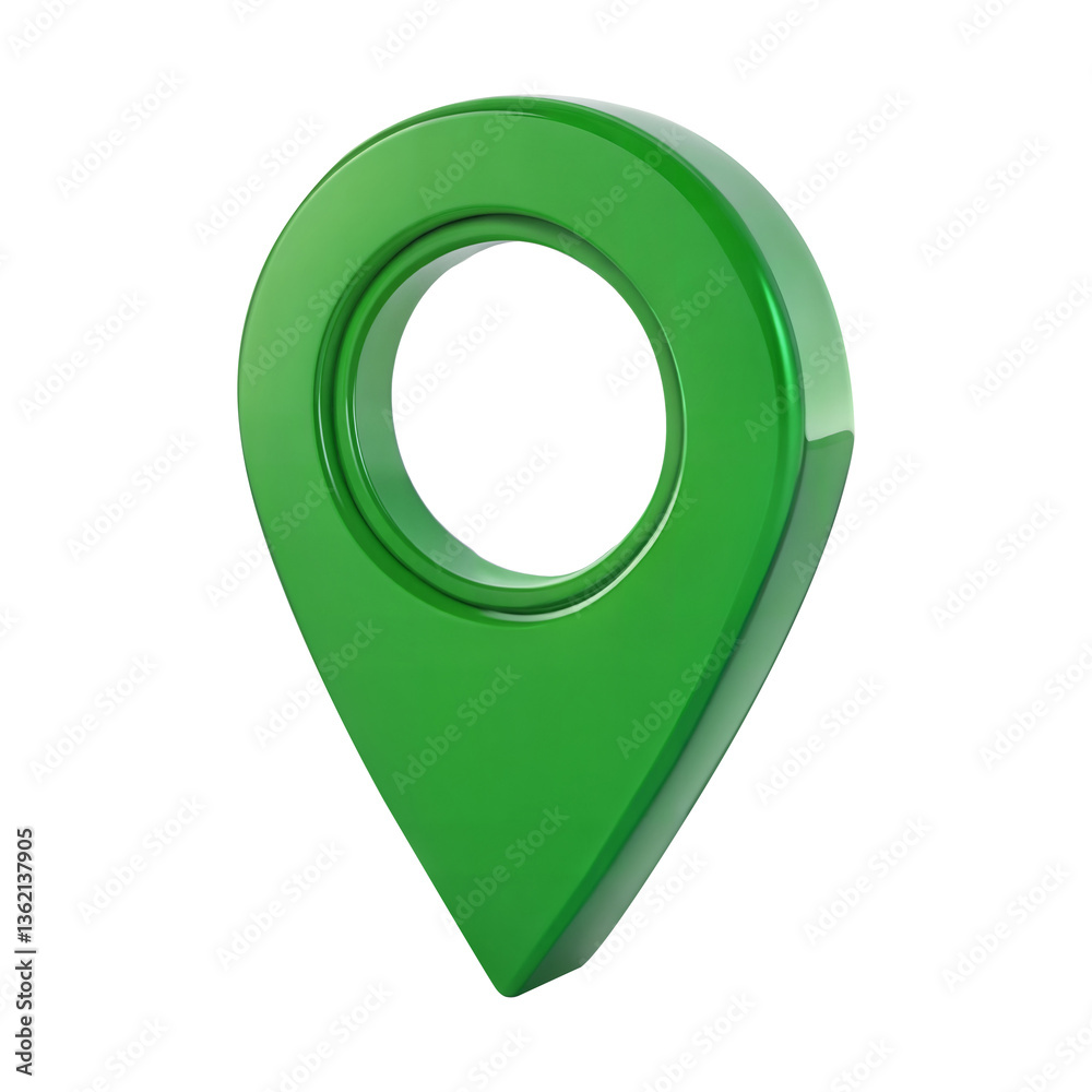 3D green location pin icon isolated on white and transparent background representing map and navigation