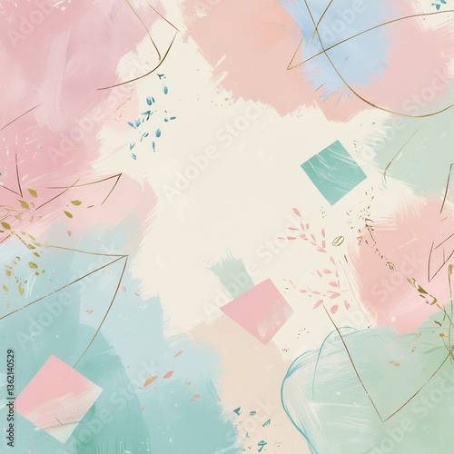 A trendy abstract doodle background with soft pastel colors, geometric shapes, and artistic brush strokes, ideal for digital designs and branding materials.