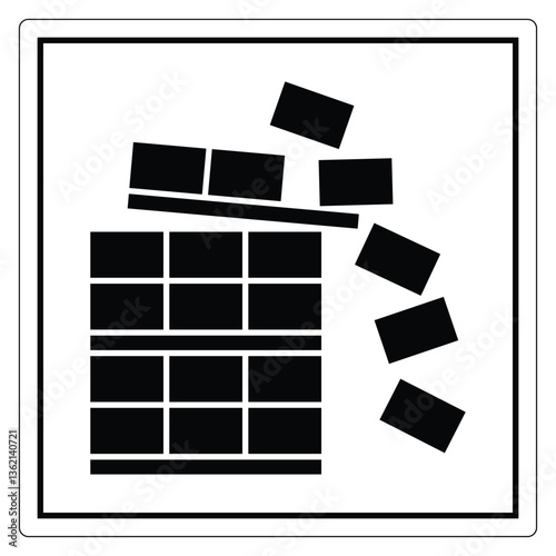 Hazard Sign Featuring Unstable Load Warning with Falling Blocks and Pallet Representation