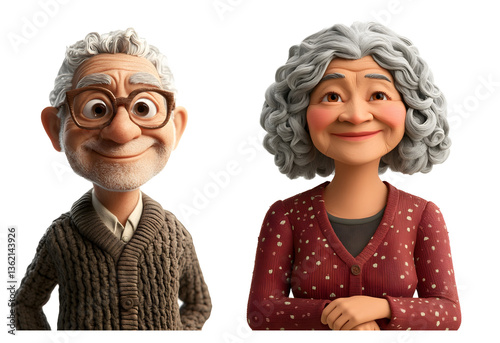 Portrait of a mixed-race elderly couple – digital 3D render highlighting age and inclusion – Generative AI