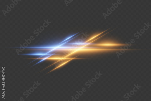 Horizontal light effect, glare and flashes of light. On a transparent background.