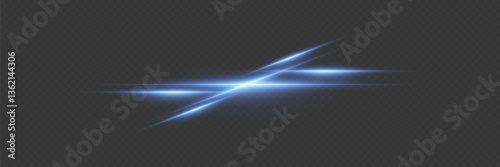 Horizontal light effect, glare and flashes of light. On a transparent background.