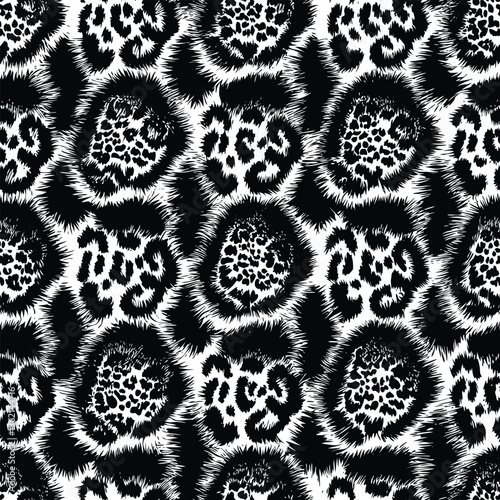 Black and White Leopard Line Art Seamless Pattern