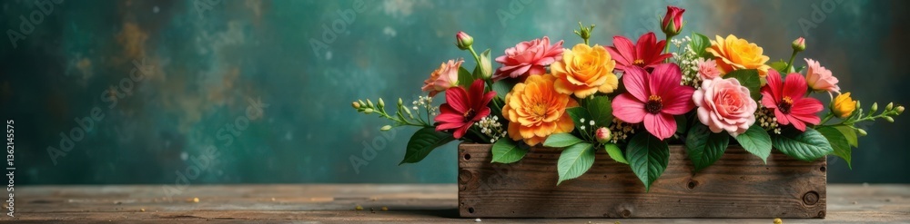 custom made wallpaper toronto digitalFloral arrangement in vintage wooden planter , flowers, natural