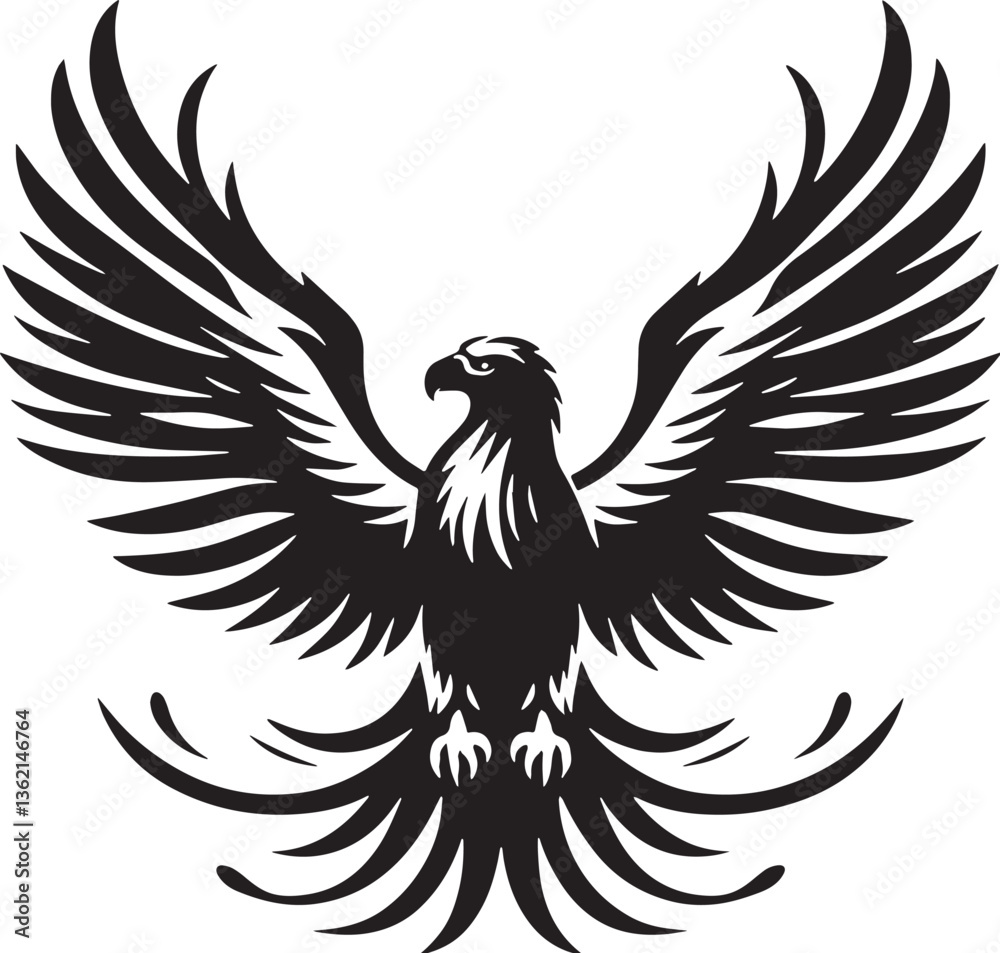 Obraz premium Black Color Eagle Silhouette Vector Illustration, Solid White Background