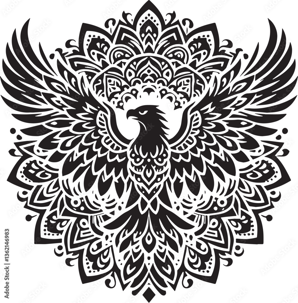 Obraz premium Black Color Eagle Silhouette Vector Illustration, Solid White Background