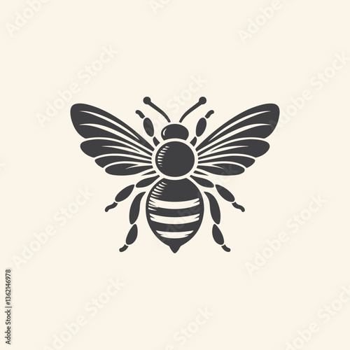 Honey bee editable vector logo. Hand drawn engraving style illustrations.	Vector illustration of a black bee icon in a silhouettes style. 