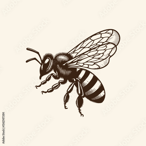 Vintage Honey bee editable vector logo. Hand drawn engraving style illustrations.	Vector illustration of a black bee icon in a silhouettes style. 