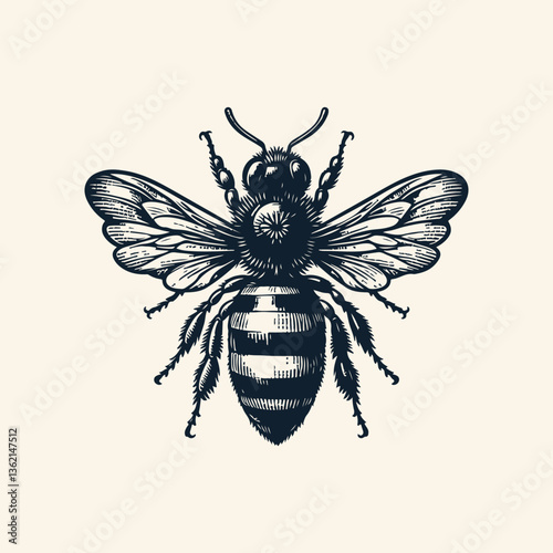 Honey bee editable vector logo. Hand drawn engraving style illustrations.	Vector illustration of a black bee icon in a silhouettes style. 