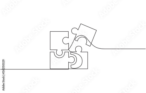 One line continuous drawing puzzle game jigsaw design vector, Puzzle design continuous one line art drawing of vector illustration.