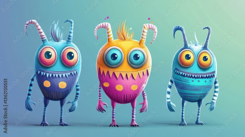 Obraz premium Cute colorful alien character brings joy and imagination to kids' art and storytelling illustration