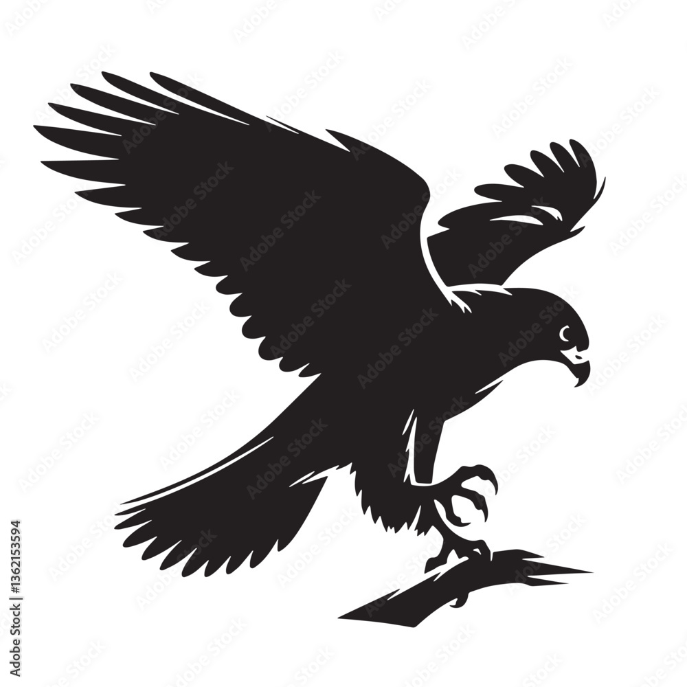 Fototapeta premium Black Color Falcon Silhouette Vector Illustration, Solid White Background
