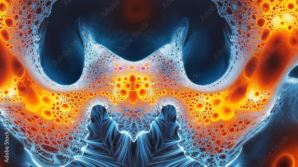 Abstract colorful patterns with vibrant orange and blue hues.