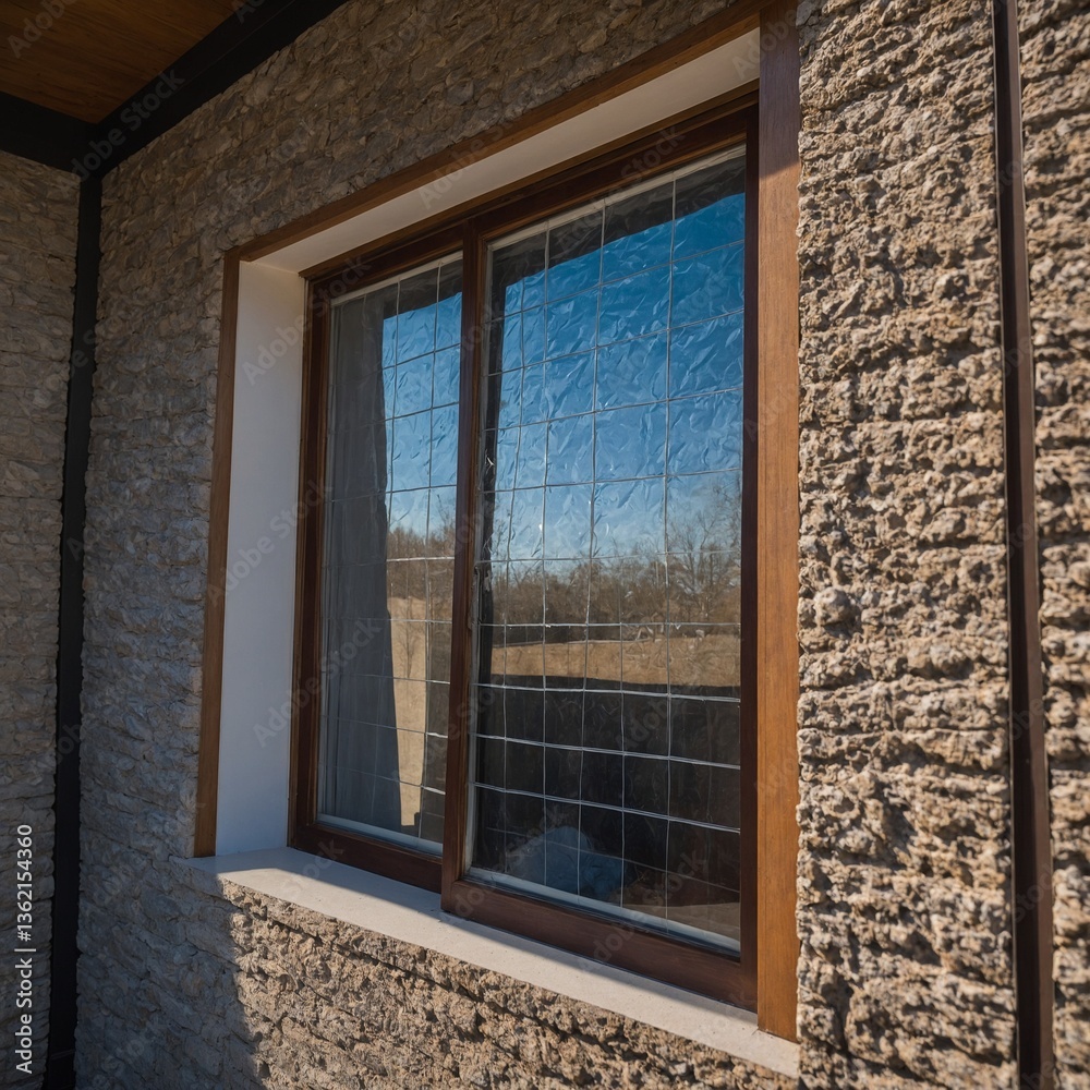 Fototapeta premium A flexible thermal reflective cover applied to windows, reducing heat entry and cooling indoor spaces.