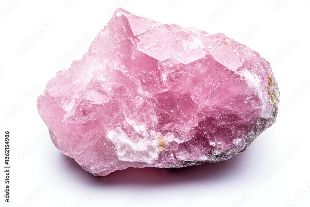 Analyzing Rough Rose Quartz Crystal on White Background for Gemstone Use Analyzing Rough Rose Quartz Crystal on White Background for Gemstone Use