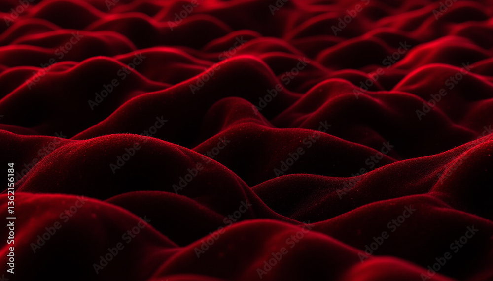 Fototapeta premium Luxurious red fabric waves create rich, textured background, evoking sense of depth and elegance. soft curves and shadows enhance visual appeal, inviting exploration