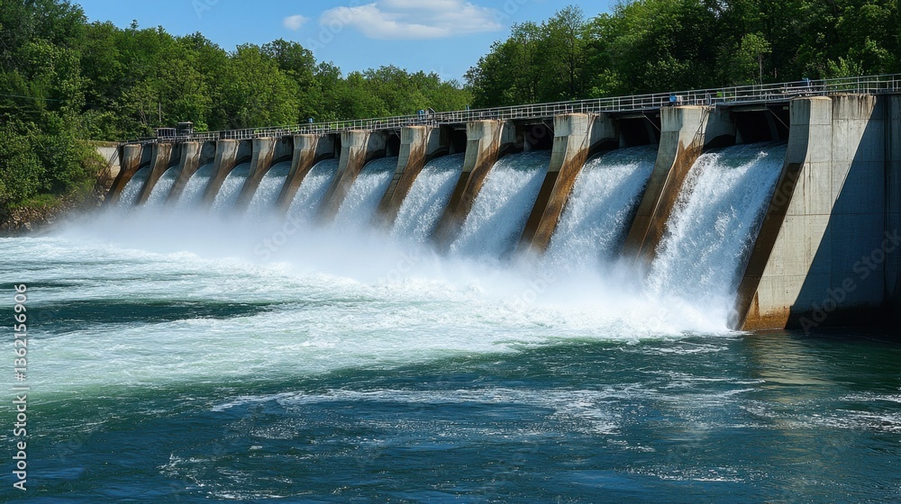 A close-up of a hydroelectric dams turbines generating sustainable electricity.