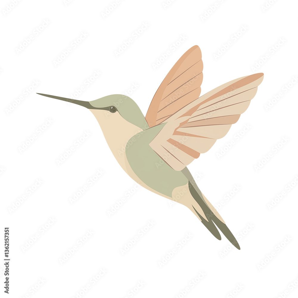 Fototapeta premium Minimalist boho hummingbird illustration, spiritual animal art in soft earthy tones, symbolizing light, joyful energy, perfect for mindfulness, meditation, and modern decor.