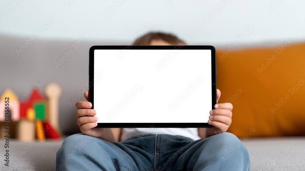 child holding blank tablet mockup perfect for showcasing content child holding blank tablet mockup perfect for showcasing content