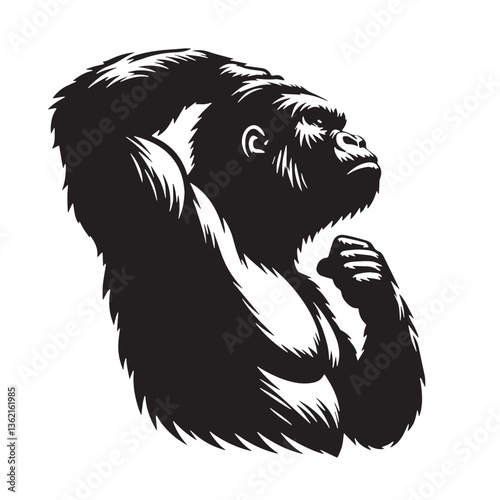 Wallpaper Mural Black Color Gorilla Silhouette Vector Illustration, Solid White Background Torontodigital.ca