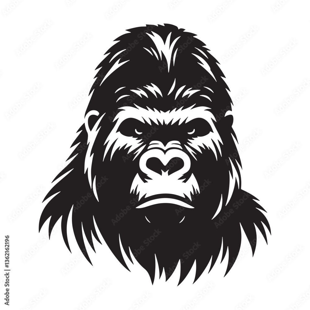 Obraz premium Black Color Gorilla Silhouette Vector Illustration, Solid White Background