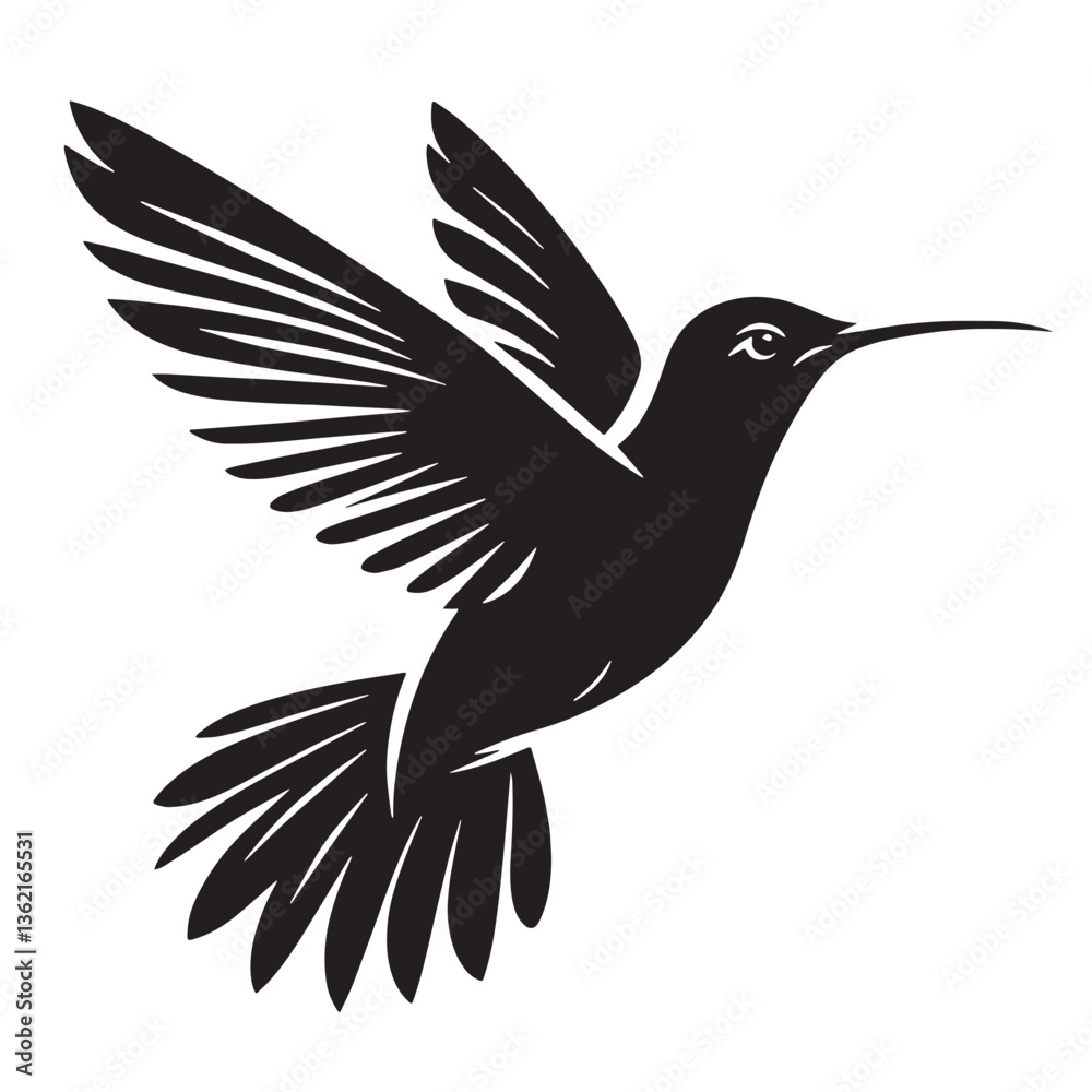 Obraz premium Black Color Hummingbird Silhouette Vector Illustration, Solid White Background
