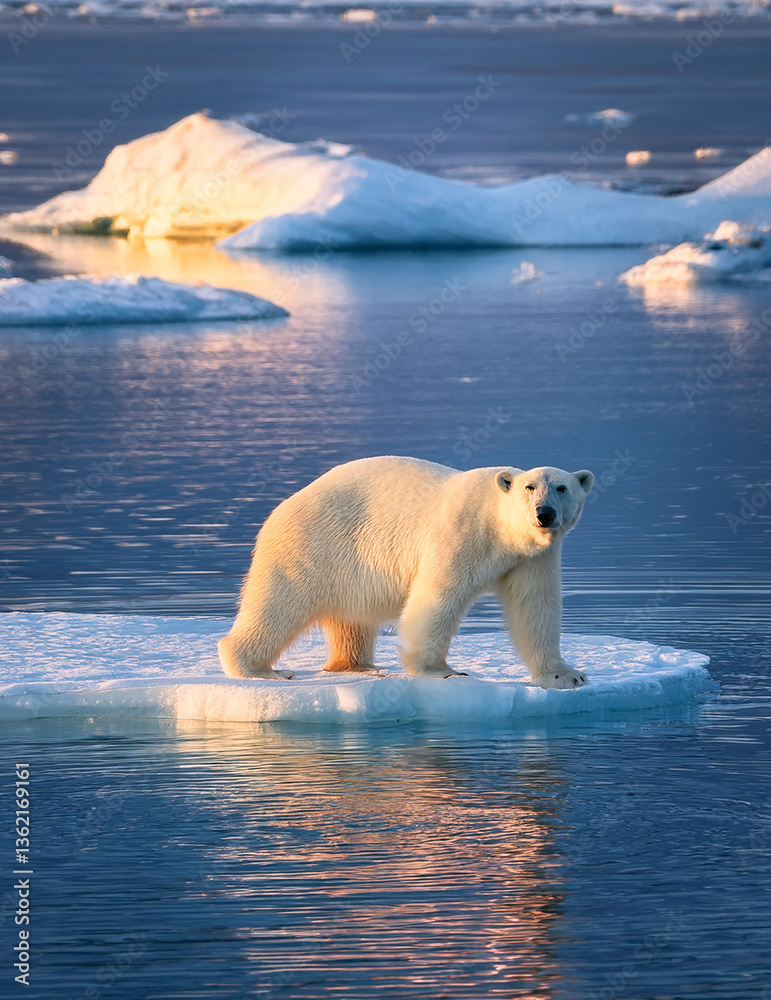 Naklejka premium Eisbär auf einer Eisplatte im Wasser