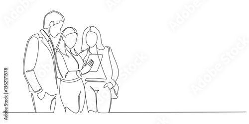 Continuous line art drawing of business man and business woman discussion. employe line art style drawing vector illustration.