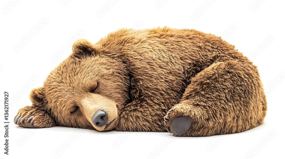 Fototapeta premium grizzly bear sleeping peacefully on a white background