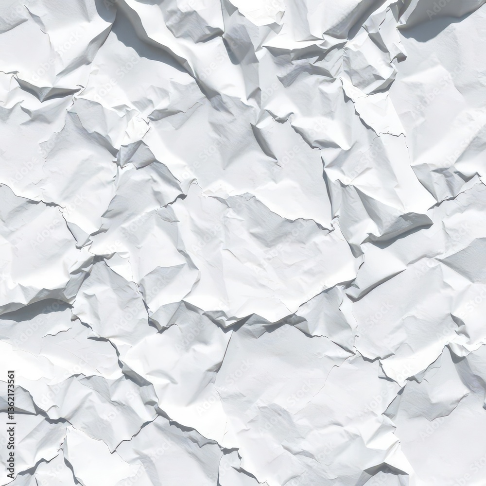 Fototapeta premium Deep creases and shadows on a crumpled white paper background, macro, craft, light