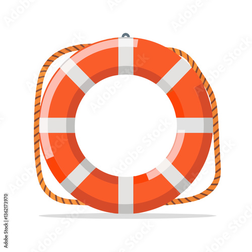 Orange lifebuoy with rope for water safety and rescue.