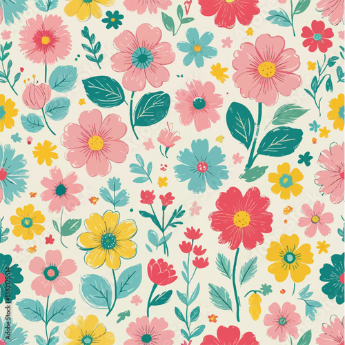 Wallpaper Mural Floral pattern seamless design with flowers, leaves, and vintage elements in pink, perfect for wallpaper, textile, and garden-themed decoration Torontodigital.ca