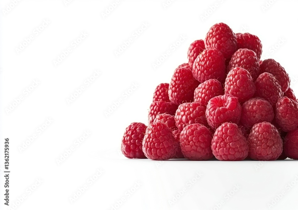 Pile of Fresh Raspberries on White Background Close Up Still Life Pile of Fresh Raspberries on White Background Close Up Still Life