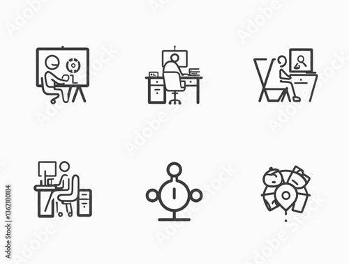 Sleek Monochrome Business Icon Pack – Minimalist Symbols for Banking, Investment, Web Services, and Data Analytics