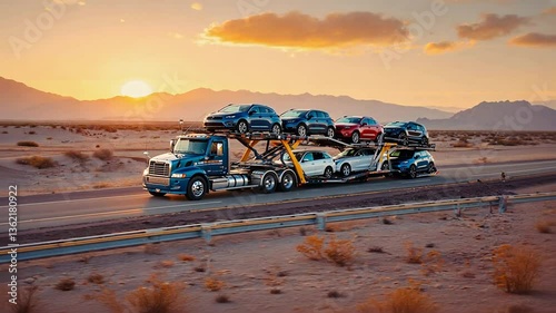 Car carrier truck transporting cars.