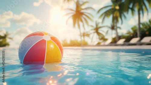 Beach Ball in a Tropical Paradise Pool: Summer Vacation Dream
