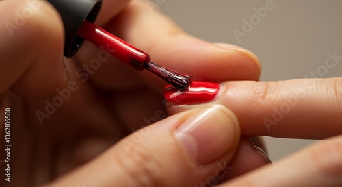 Applying Red Nail Polish on Finger for Manicure at Home