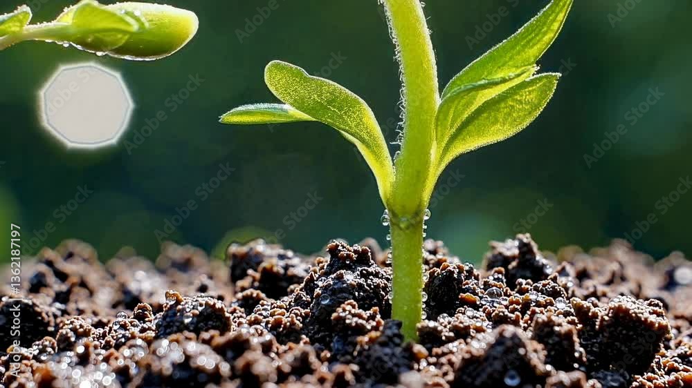 Close-up video shot of a green plant stem and leaves, captured from a side angle, highlighting fine details and textures against a blurred background.