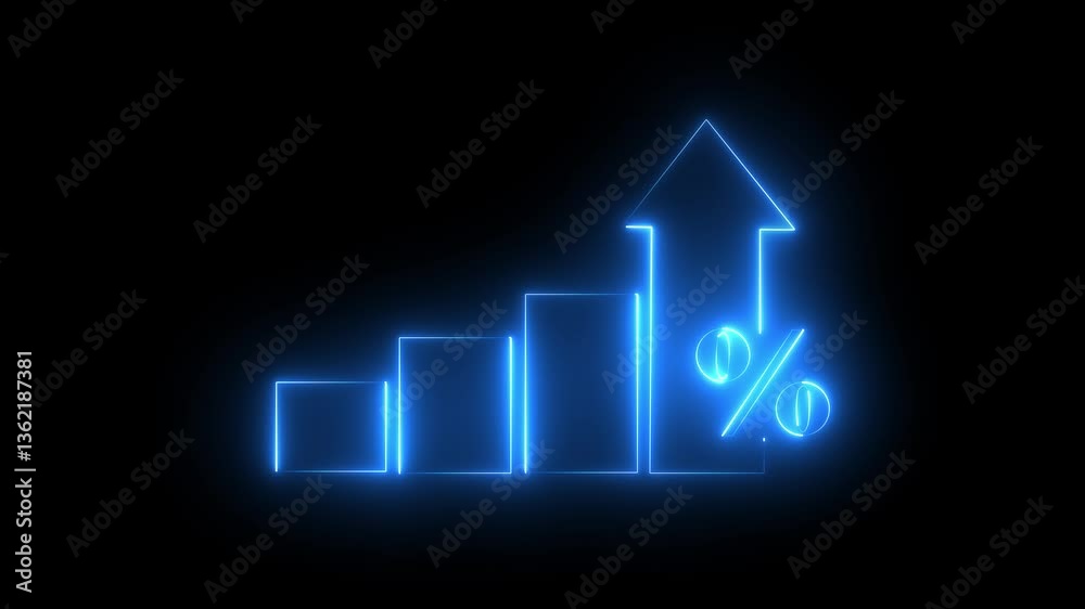 Neon blue line business graph  icon Quality control and company cost reduction. Successful  strategy and management. light magenta collar animation and black background  