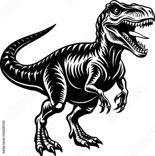 Tyrannosaurus rex dinosaur cartoon vector with zebra-like stripes