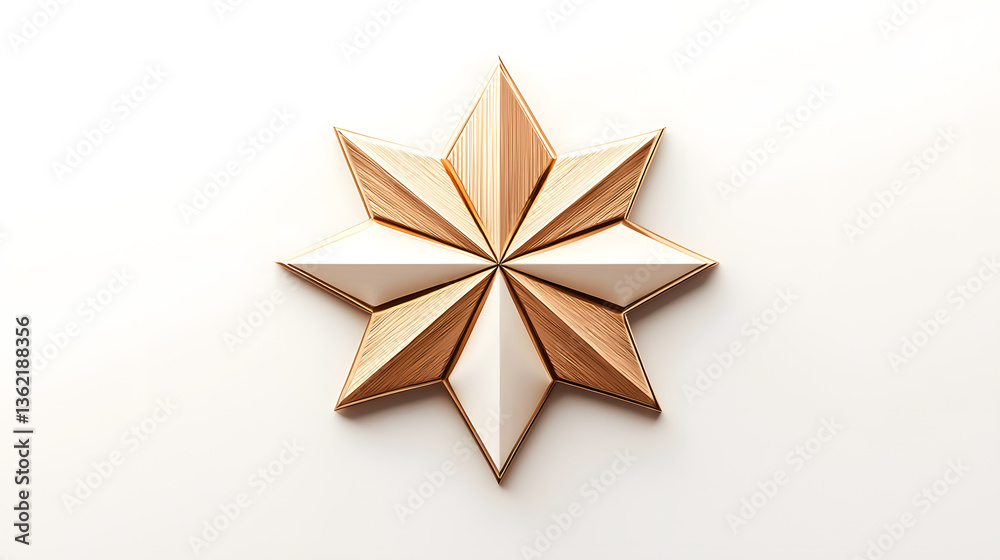 Golden Star of Success: An elegant gold-toned eight-pointed star, meticulously crafted with angular facets, radiates sophistication and refined aesthetic. The geometric design subtly reflects light. Golden Star of Success: An elegant gold-toned eight-pointed star, meticulously crafted with angular facets, radiates sophistication and refined aesthetic. The geometric design subtly reflects light.