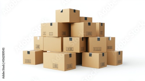 3D Cardboard box package transport order icon .3D Minimal stack parcel box icon on isolated white background. Logistics shipment and Online delivery service Concept. 3d render.
